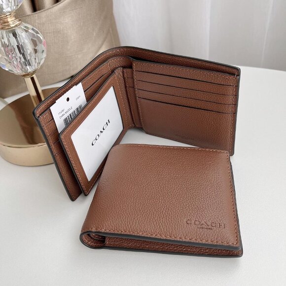 NWT - COACH Men Compact 3 In 1 Wallet -  BESTSELLER - Dark Saddle - Picture 10 of 14